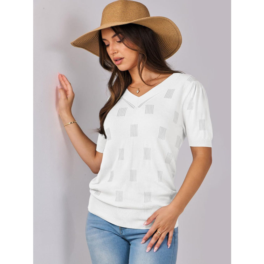 V-Neck Half Sleeve Knit Top Apparel and Accessories