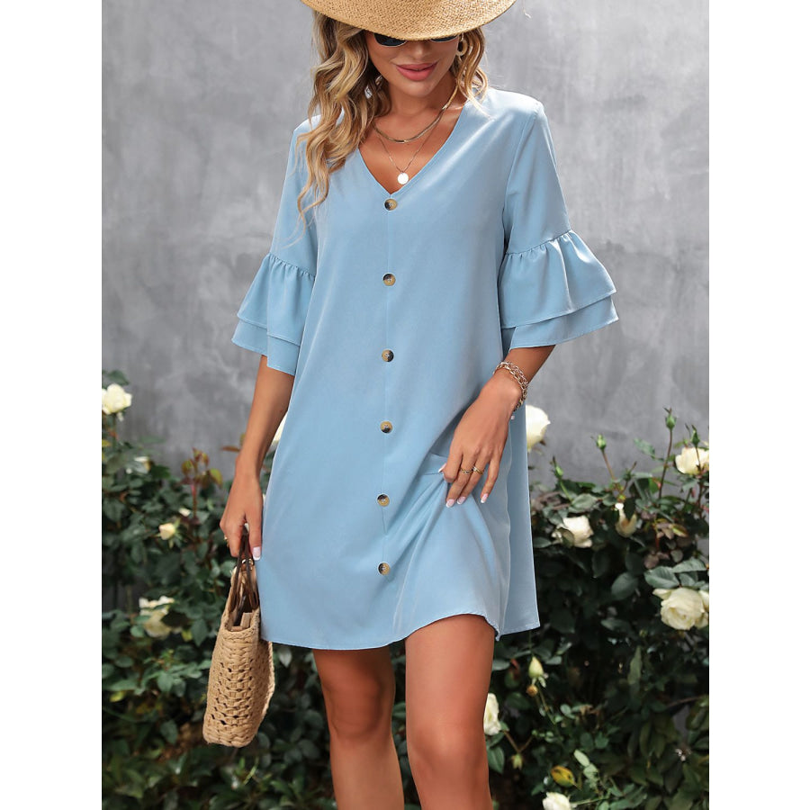 V-Neck Half Sleeve Mini Dress Apparel and Accessories