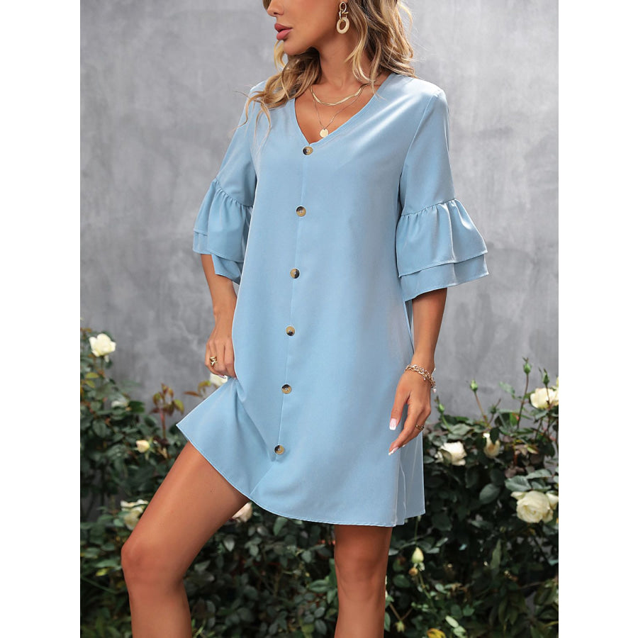 V-Neck Half Sleeve Mini Dress Apparel and Accessories