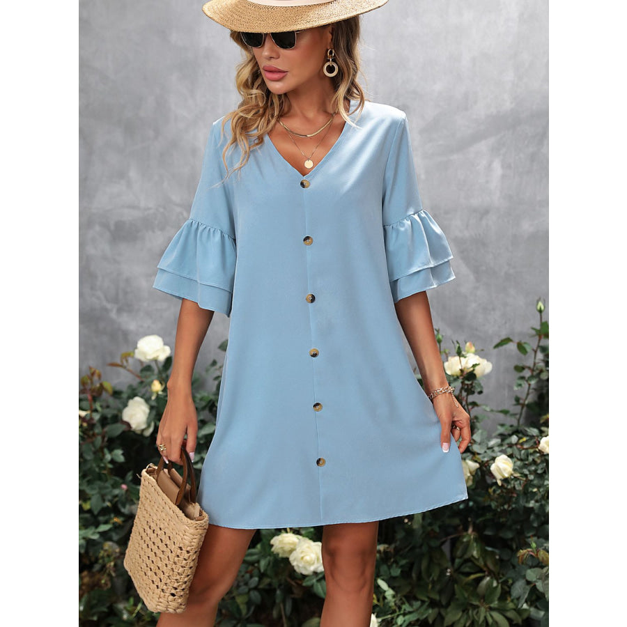 V-Neck Half Sleeve Mini Dress Apparel and Accessories