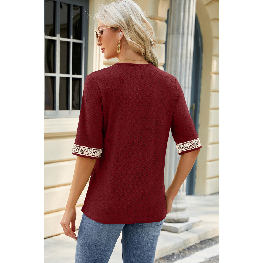 V - Neck Half Sleeve T - Shirt Wine / S Apparel and Accessories