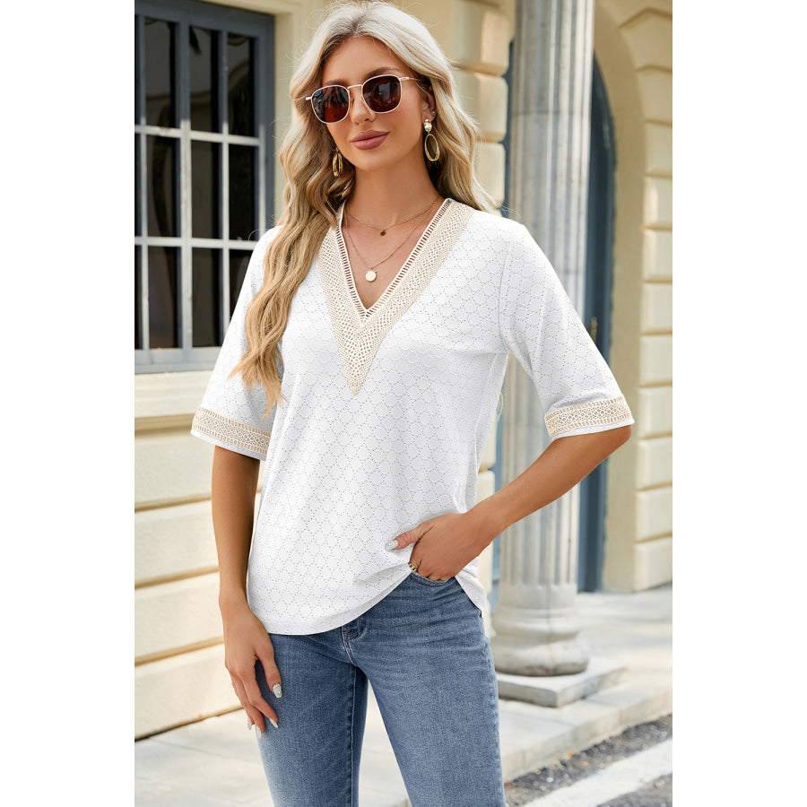 V - Neck Half Sleeve T - Shirt White / S Apparel and Accessories