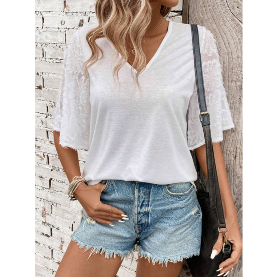 V - Neck Half Sleeve T - Shirt White / S Apparel and Accessories