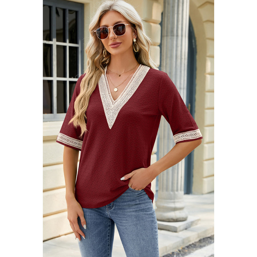 V - Neck Half Sleeve T - Shirt Wine / S Apparel and Accessories