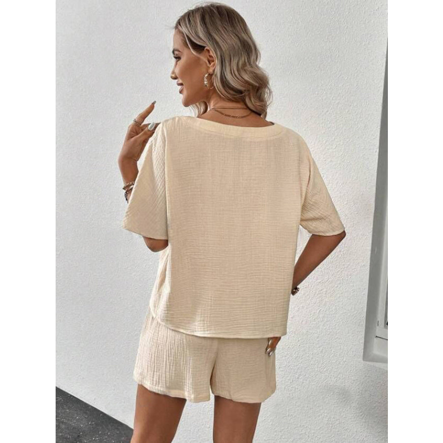 V - Neck Half Sleeve Top and Shorts Set Sand / S Apparel Accessories