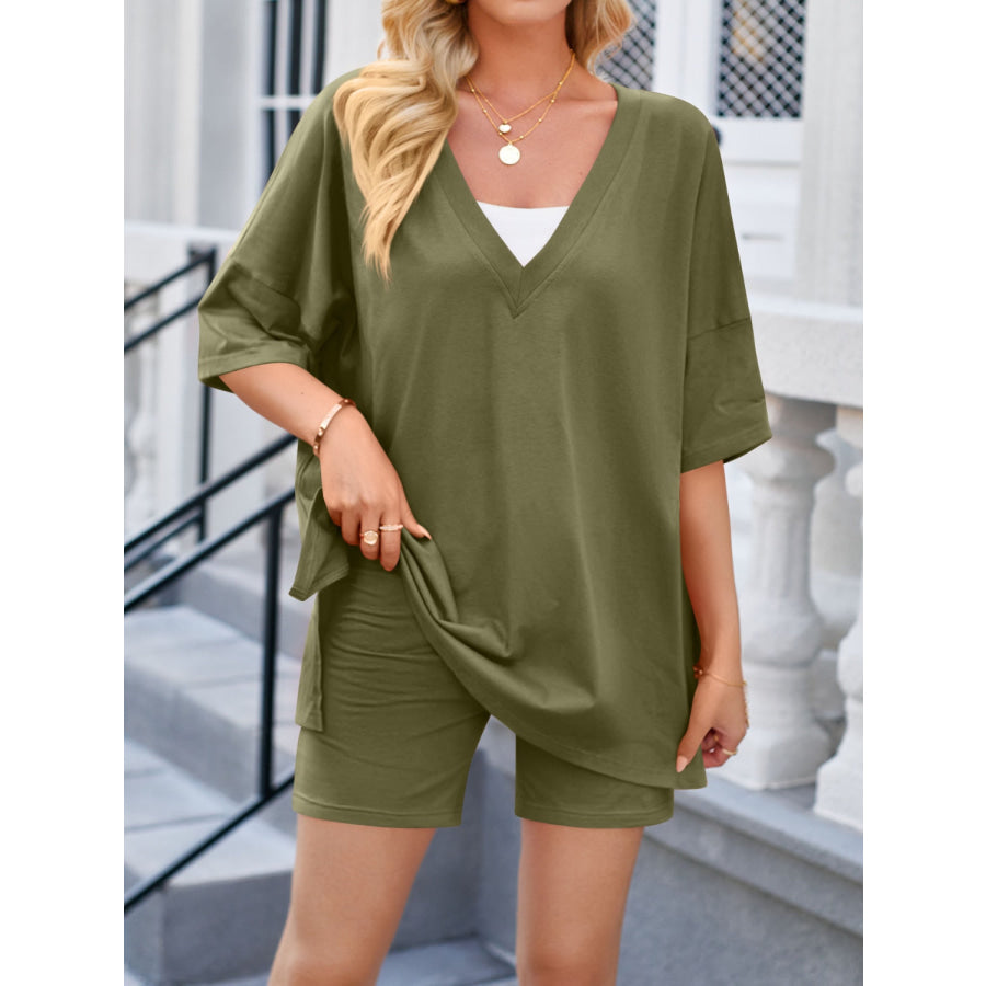 V - Neck Half Sleeve Top and Shorts Set Apparel and Accessories