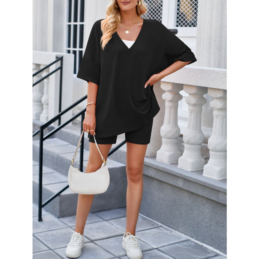 V - Neck Half Sleeve Top and Shorts Set Apparel and Accessories