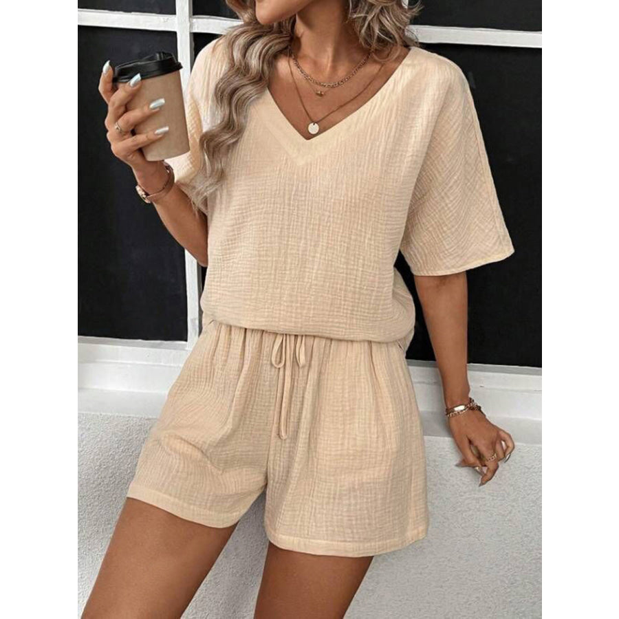 V - Neck Half Sleeve Top and Shorts Set Apparel Accessories