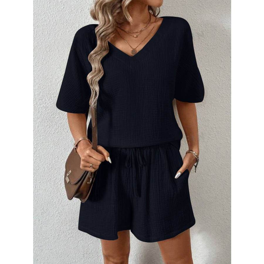 V - Neck Half Sleeve Top and Shorts Set Apparel Accessories