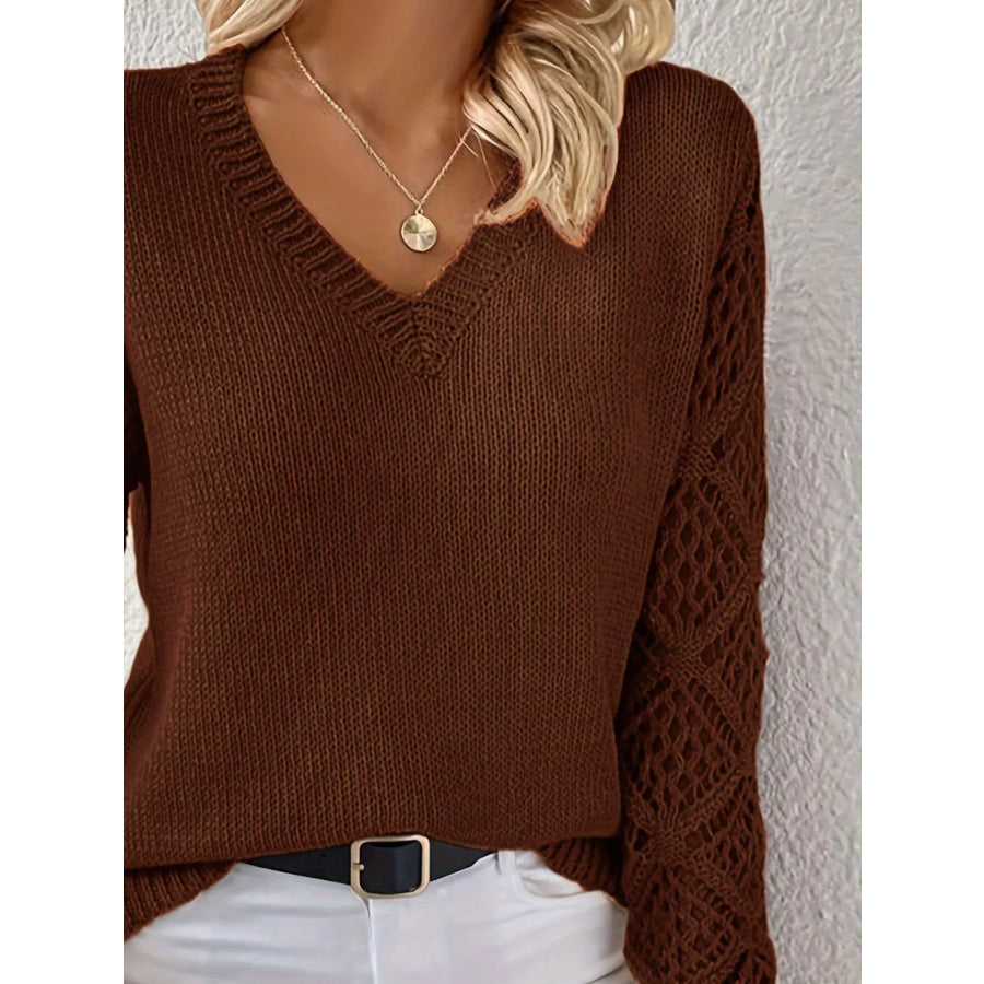 V-Neck Hollow-Out Sleeve Knit Sweater Apparel and Accessories