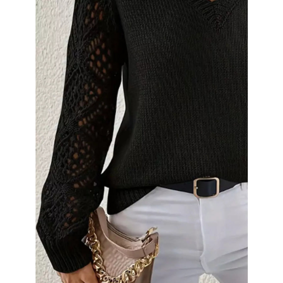 V-Neck Hollow-Out Sleeve Knit Sweater Apparel and Accessories
