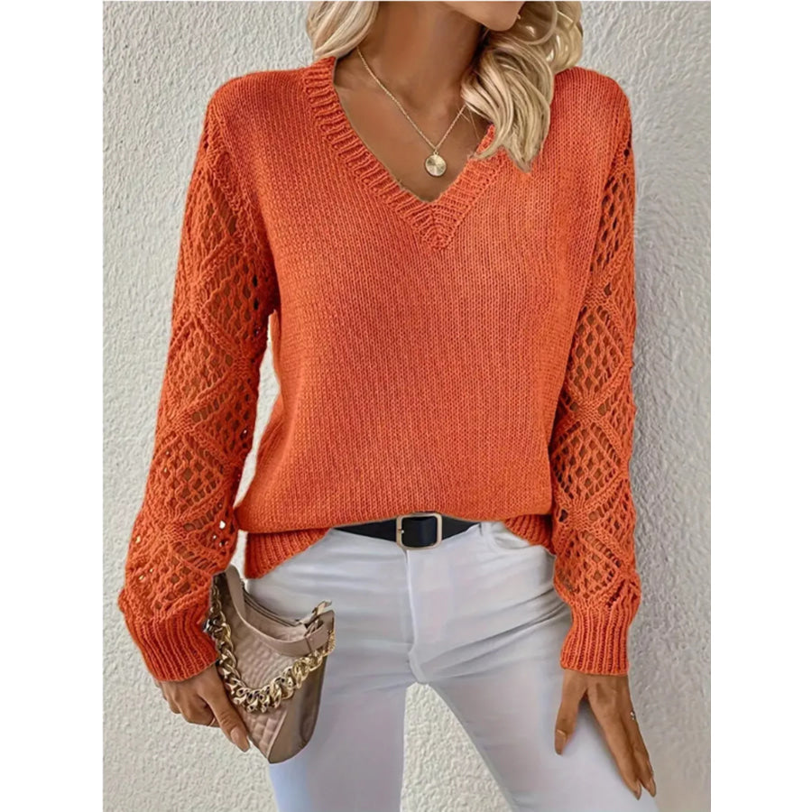 V-Neck Hollow-Out Sleeve Knit Sweater Apparel and Accessories