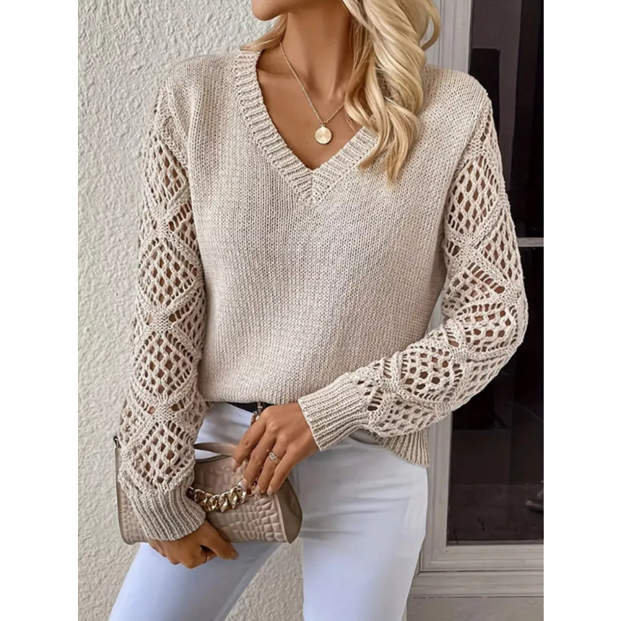 V-Neck Hollow-Out Sleeve Knit Sweater Apparel and Accessories