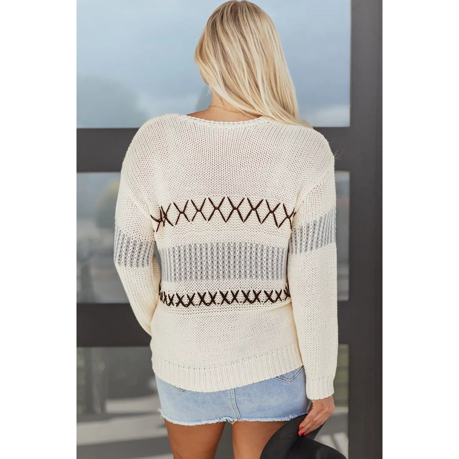 V-Neck Knit Long Sleeve Sweater Apparel and Accessories