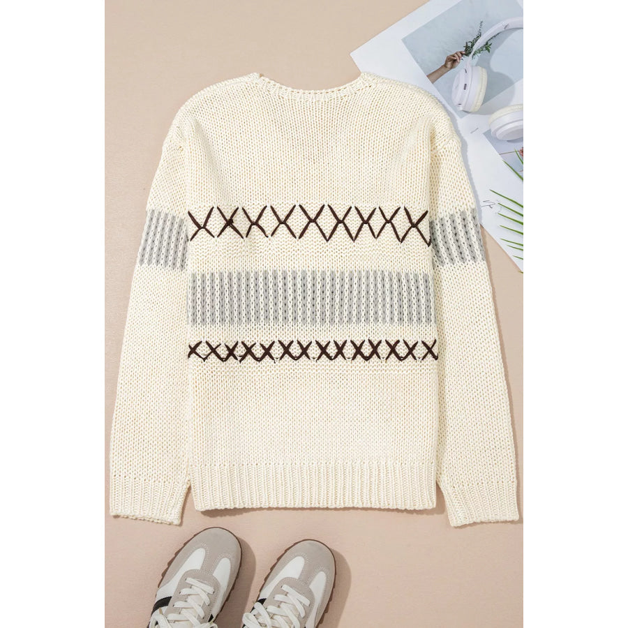 V-Neck Knit Long Sleeve Sweater Apparel and Accessories