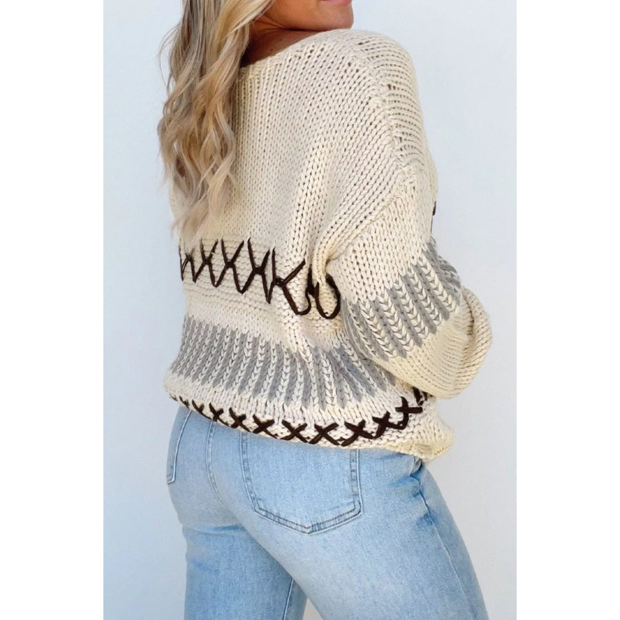 V-Neck Knit Long Sleeve Sweater Apparel and Accessories