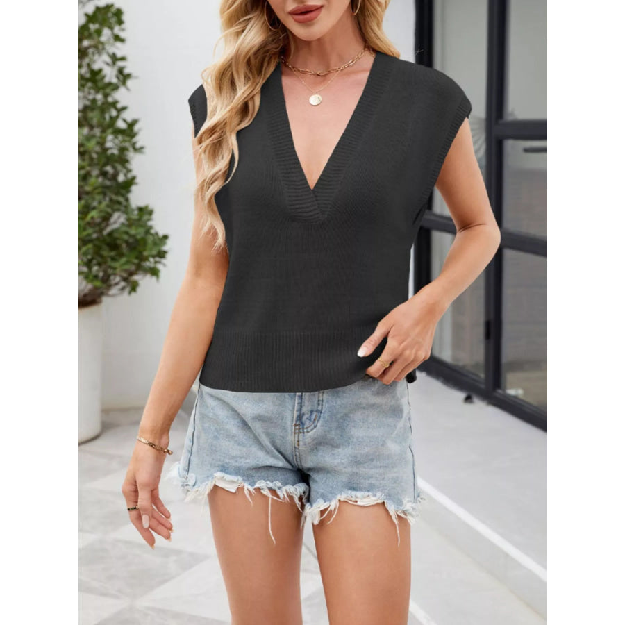 V-Neck Knit Sweater Vest Black / S Apparel and Accessories