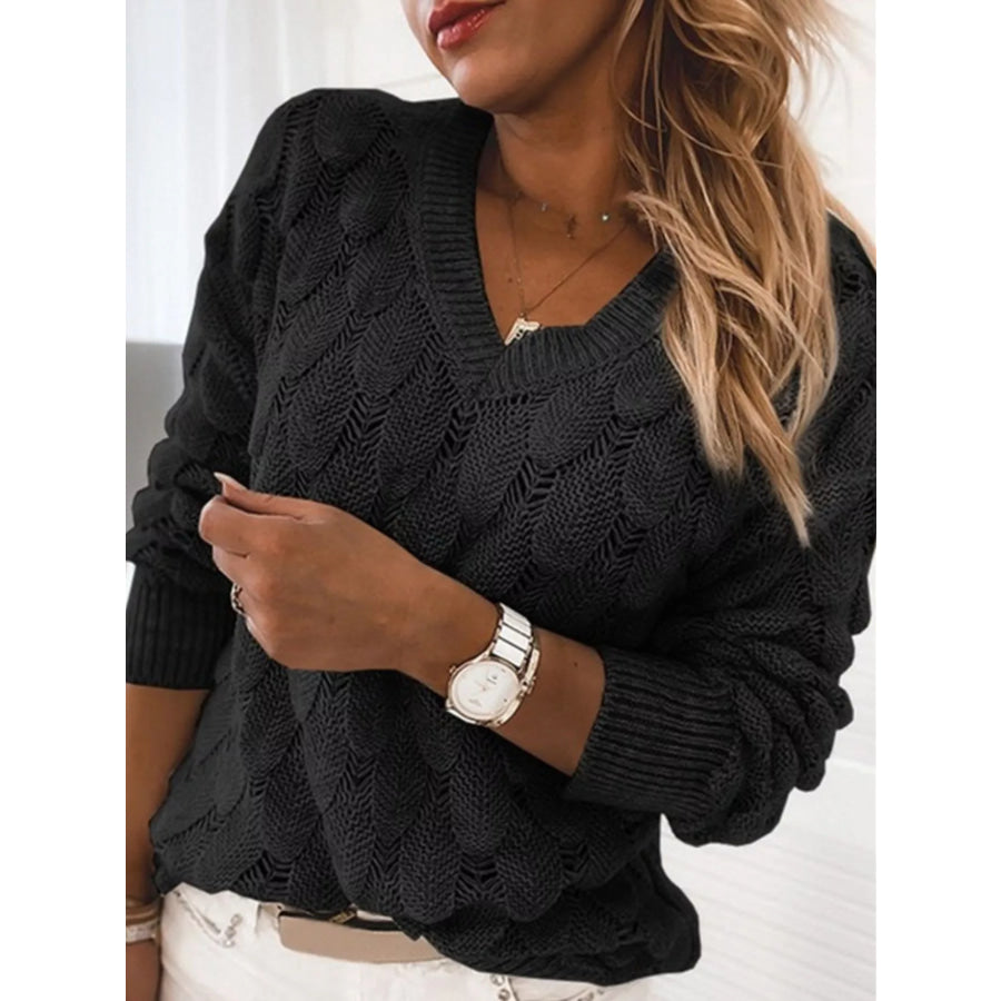V-Neck Knitted Sweater Black / S Apparel and Accessories