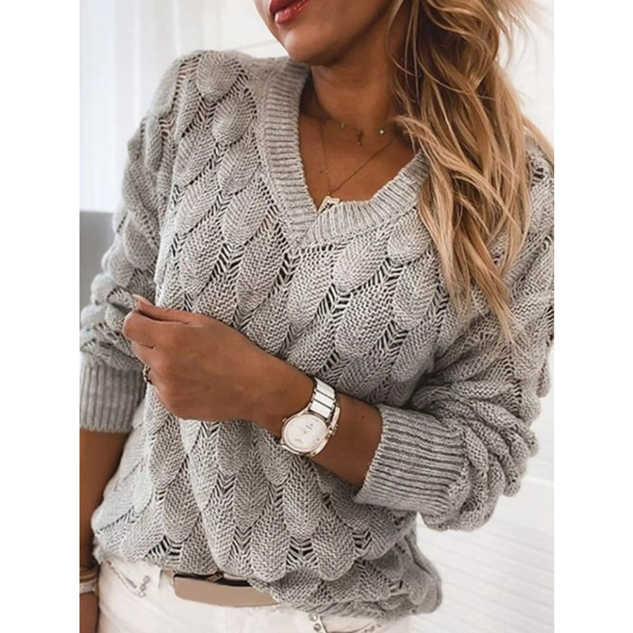 V-Neck Knitted Sweater Grey / S Apparel and Accessories