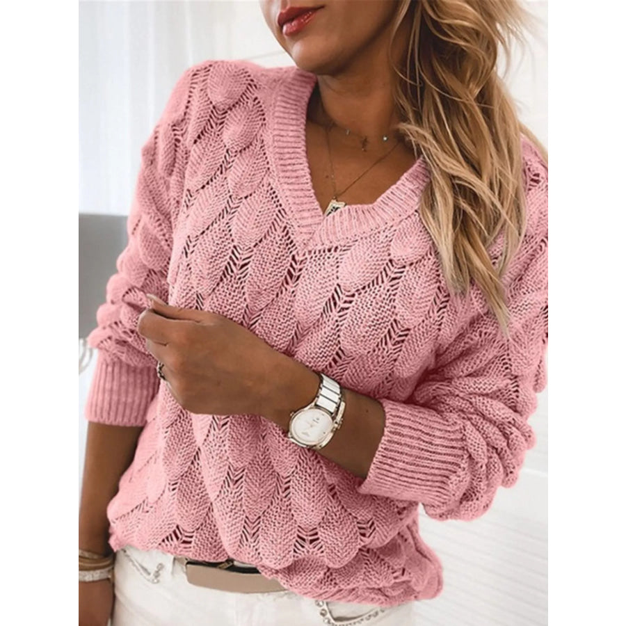 V-Neck Knitted Sweater Pink / S Apparel and Accessories