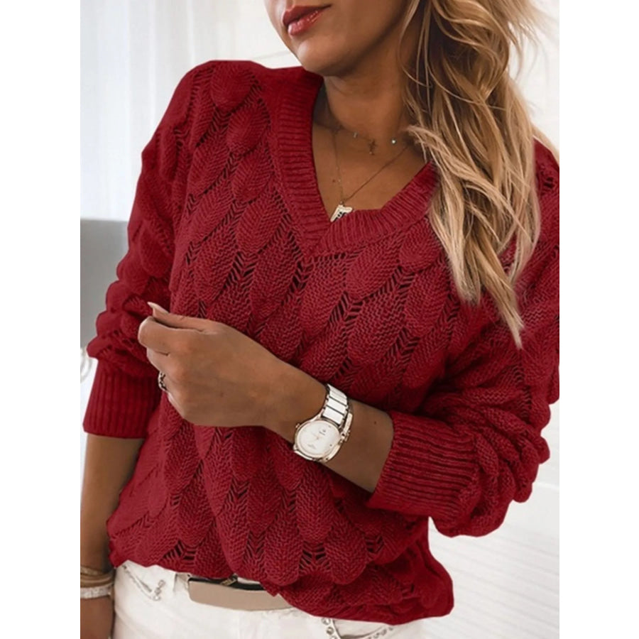 V-Neck Knitted Sweater Red / S Apparel and Accessories