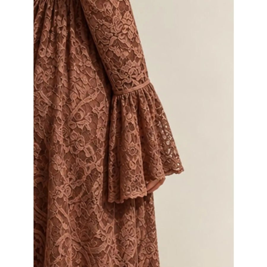 V-Neck Lace Flare Sleeve Maxi Dress Apparel and Accessories