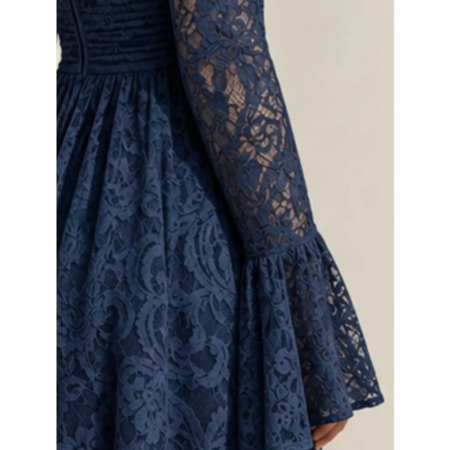 V-Neck Lace Flare Sleeve Maxi Dress Apparel and Accessories