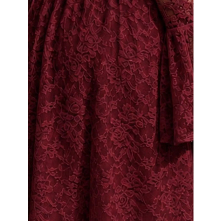 V-Neck Lace Flare Sleeve Maxi Dress Apparel and Accessories