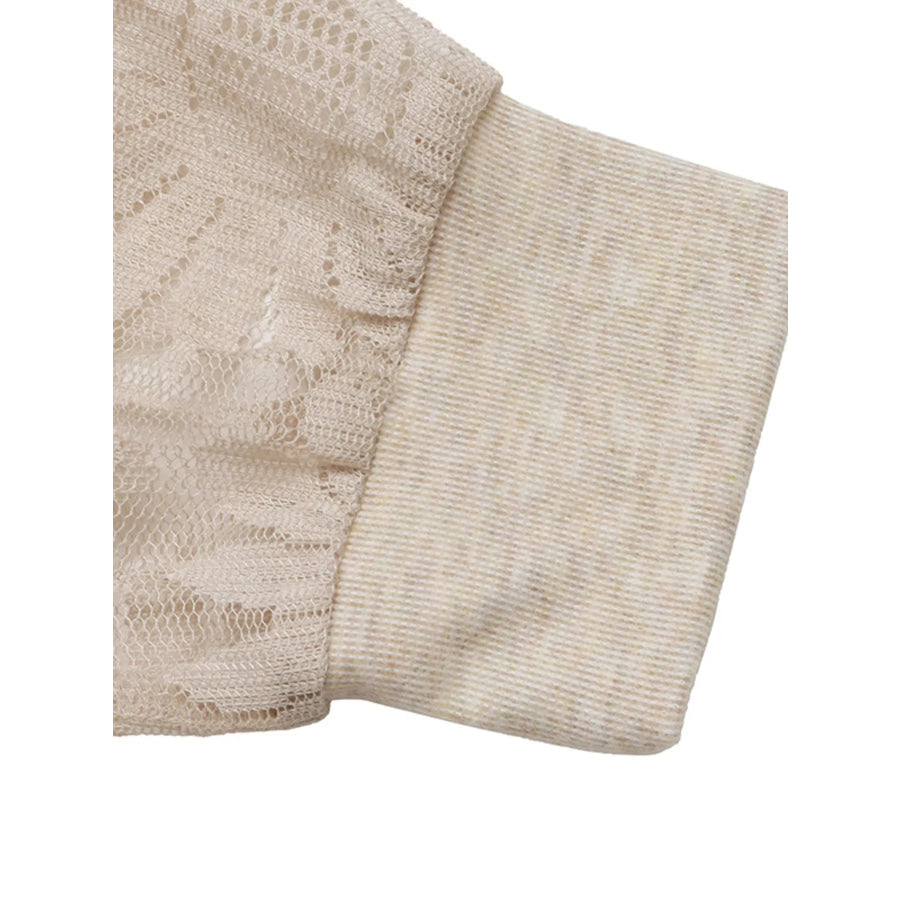 V-Neck Lace Trim Floral Mesh Sleeve Bodysuit Apparel and Accessories