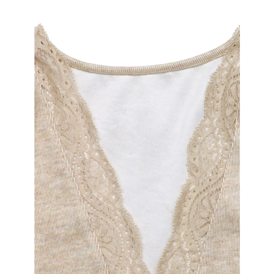 V-Neck Lace Trim Floral Mesh Sleeve Bodysuit Apparel and Accessories