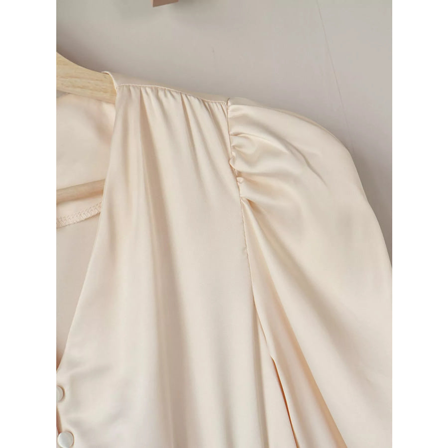 V-Neck Lantern Sleeve Midi Dress Apparel and Accessories