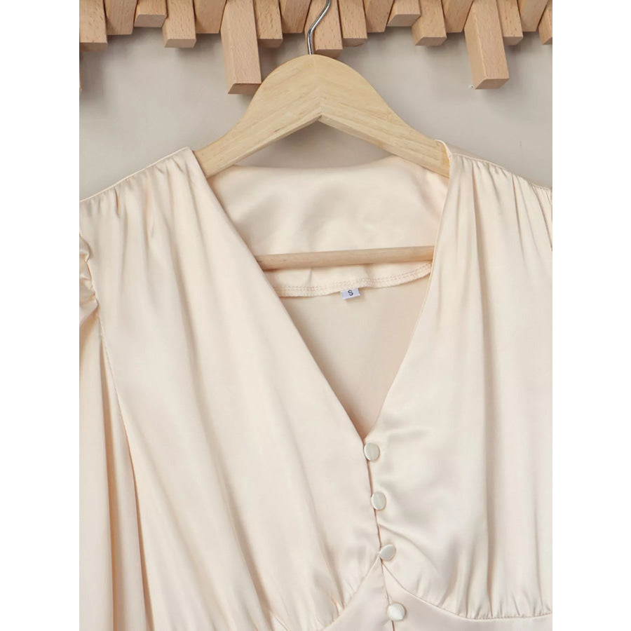 V-Neck Lantern Sleeve Midi Dress Apparel and Accessories