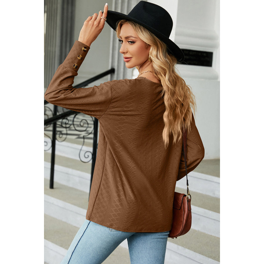 V - Neck Lantern Sleeve T - Shirt Coffee Brown / S Apparel and Accessories