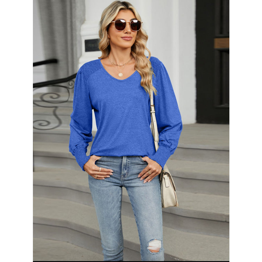 V-Neck Lantern Sleeve T-Shirt Blue / S Apparel and Accessories