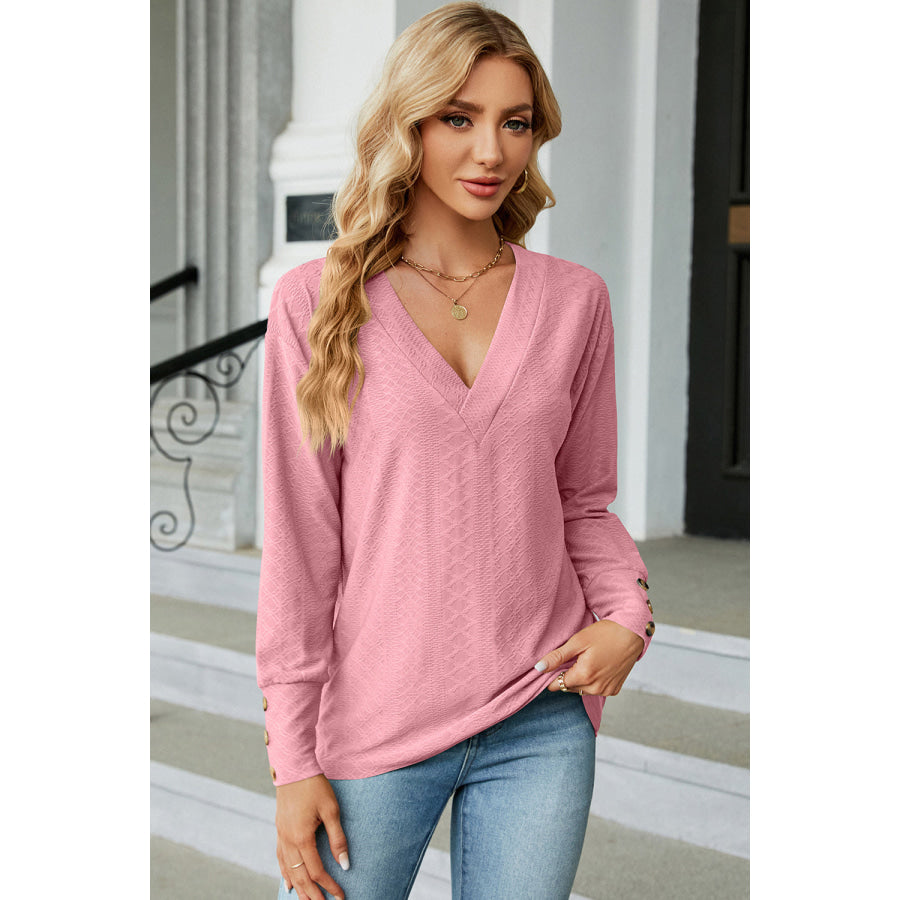 V - Neck Lantern Sleeve T - Shirt Blush Pink / S Apparel and Accessories