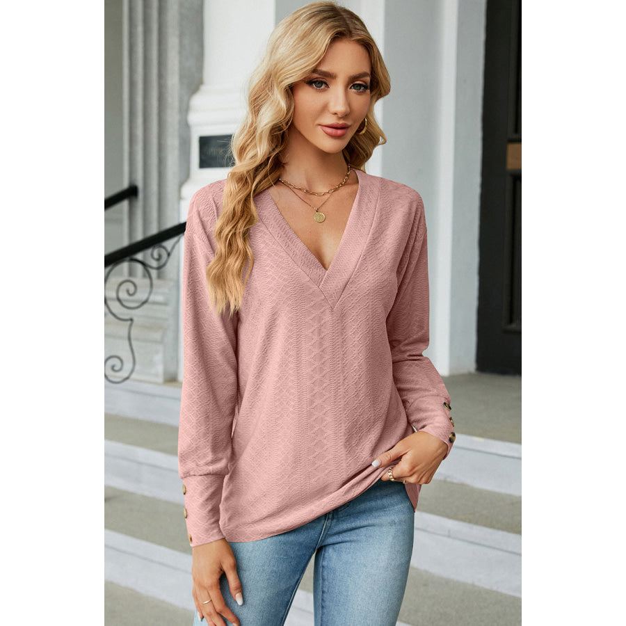 V - Neck Lantern Sleeve T - Shirt Light Mauve / S Apparel and Accessories