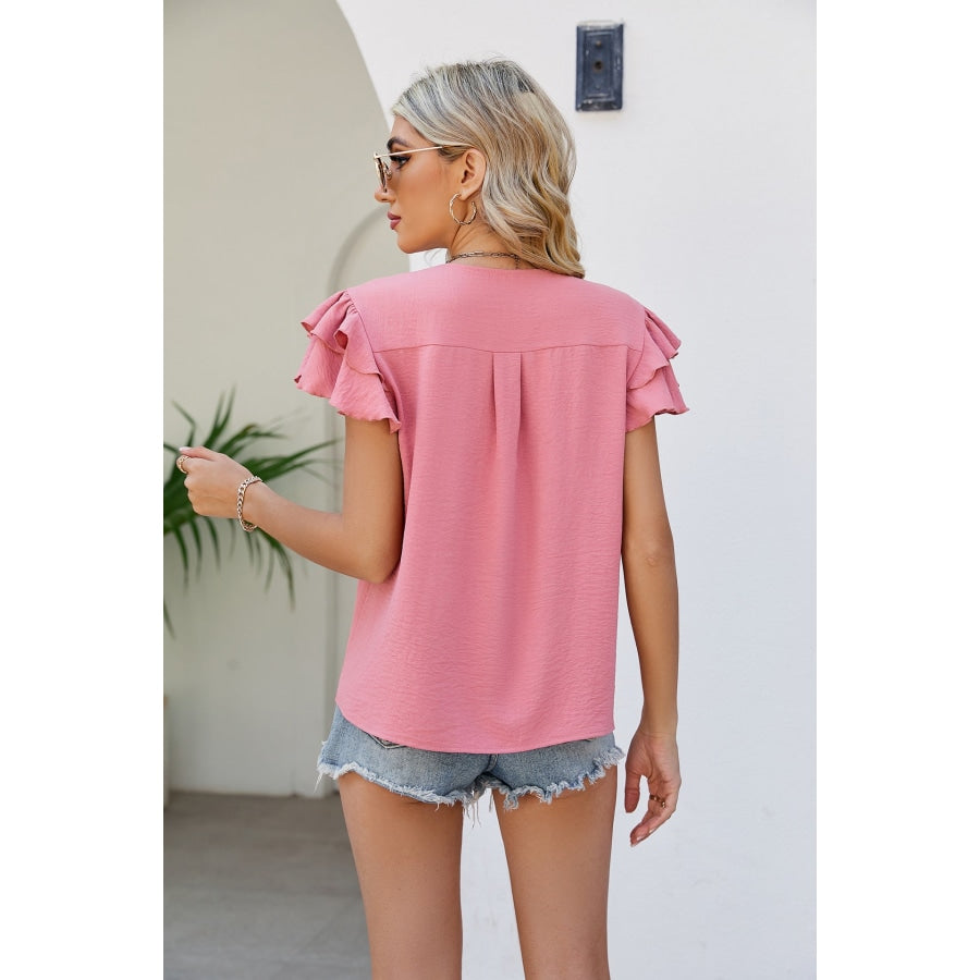 V-Neck Layered Flutter Sleeve Top