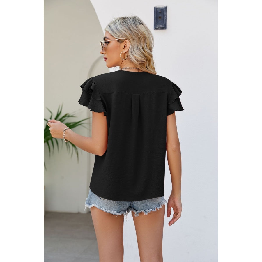 V-Neck Layered Flutter Sleeve Top