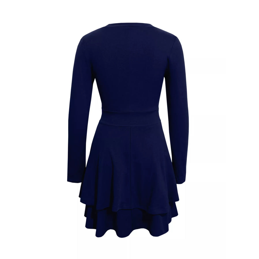 V-Neck Layered Ruffle Mini Dress Apparel and Accessories