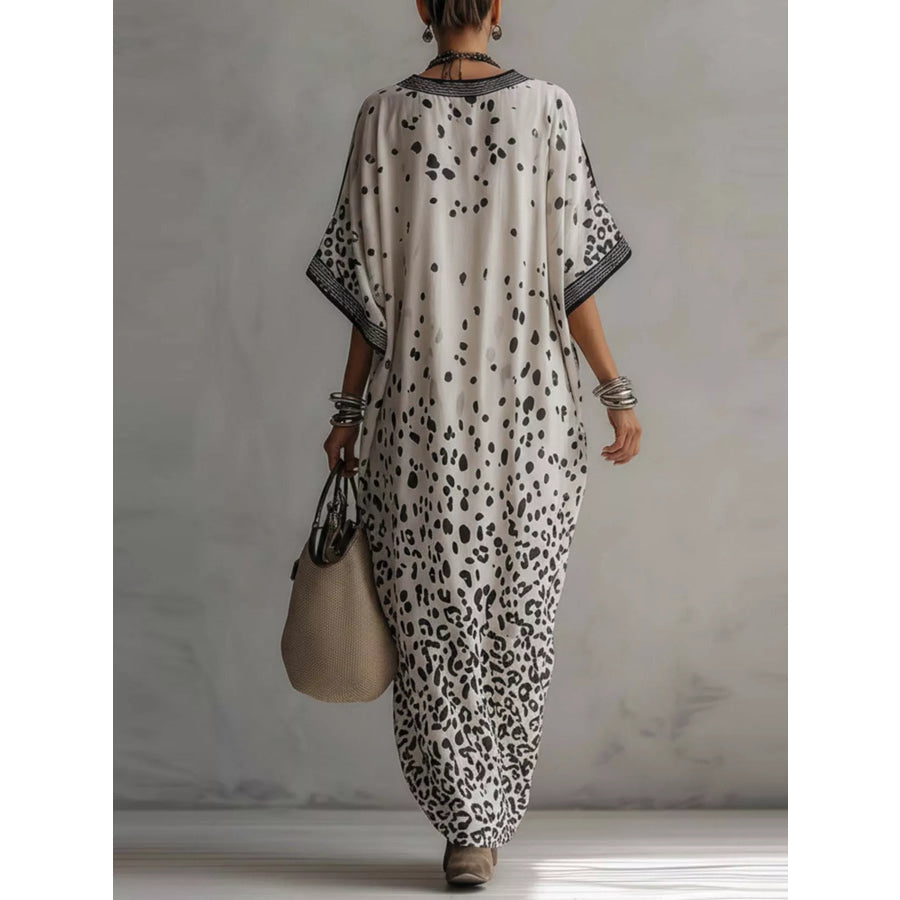 V-Neck Leopard Print Loose Maxi Dress White / S Apparel and Accessories
