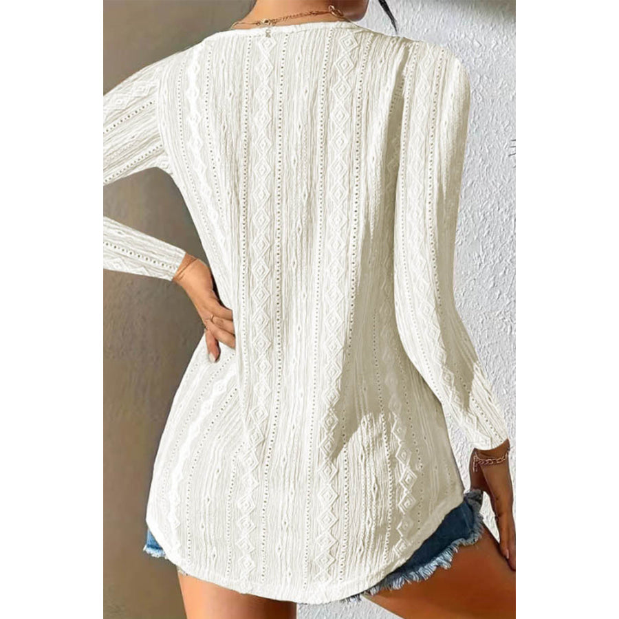 V-Neck Long Sleeve Blouse White / S Apparel and Accessories