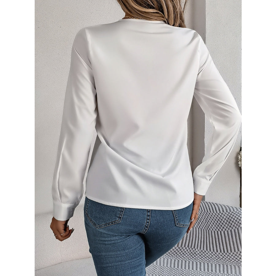 V-Neck Long Sleeve Blouse White / S Apparel and Accessories