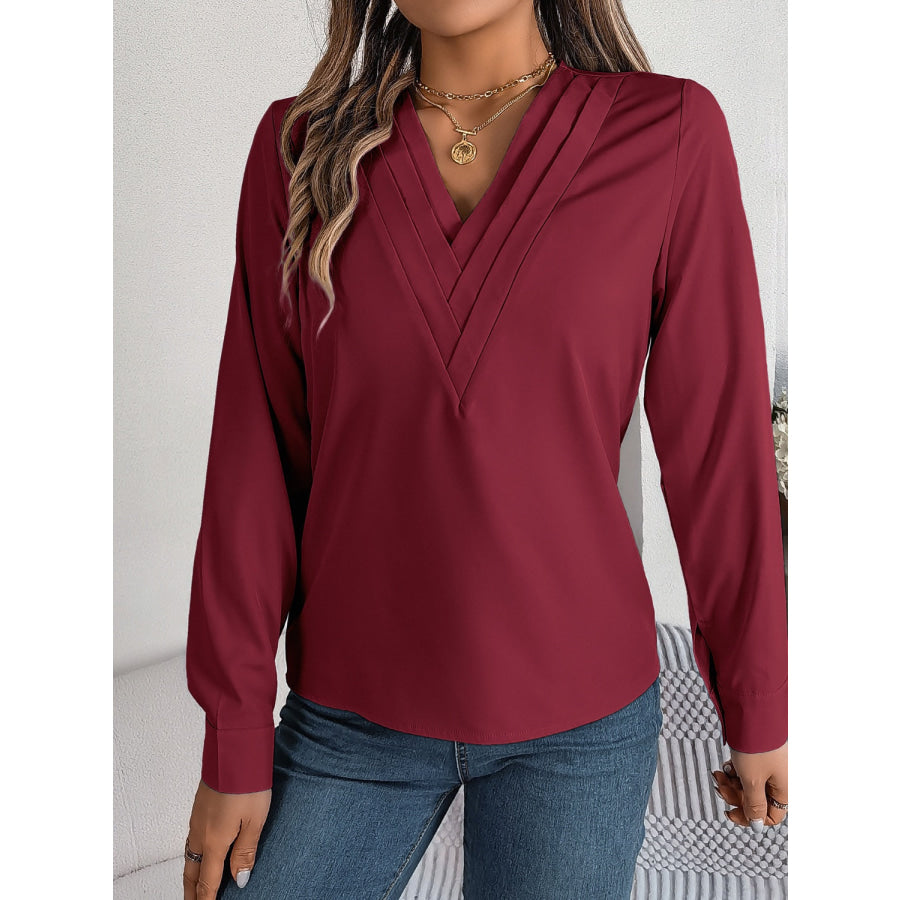 V-Neck Long Sleeve Blouse Apparel and Accessories