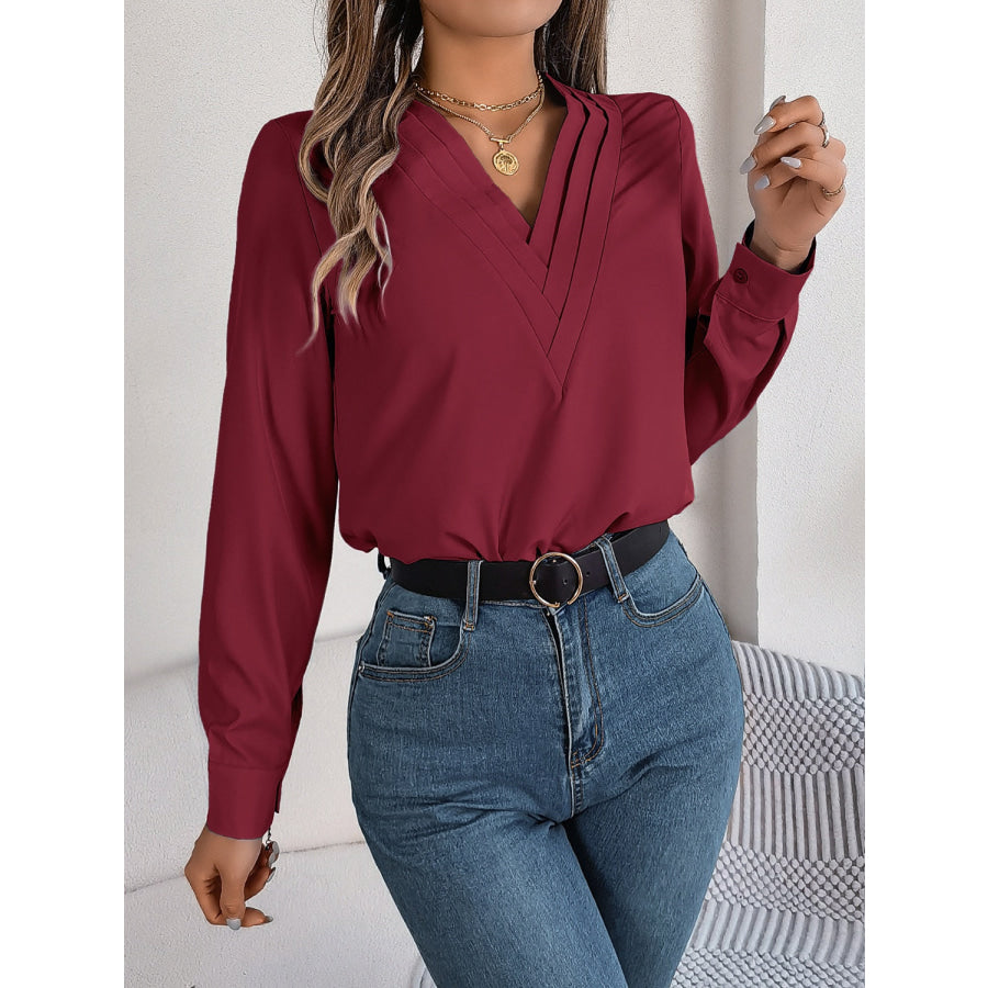 V-Neck Long Sleeve Blouse Apparel and Accessories