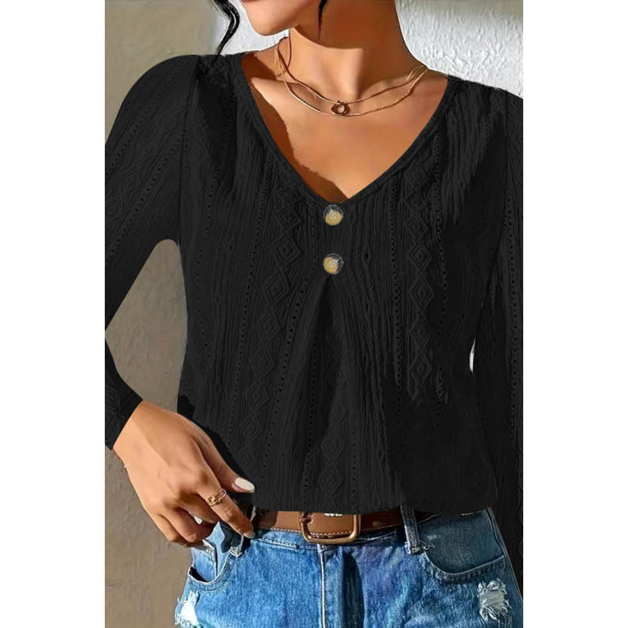 V-Neck Long Sleeve Blouse Black / S Apparel and Accessories