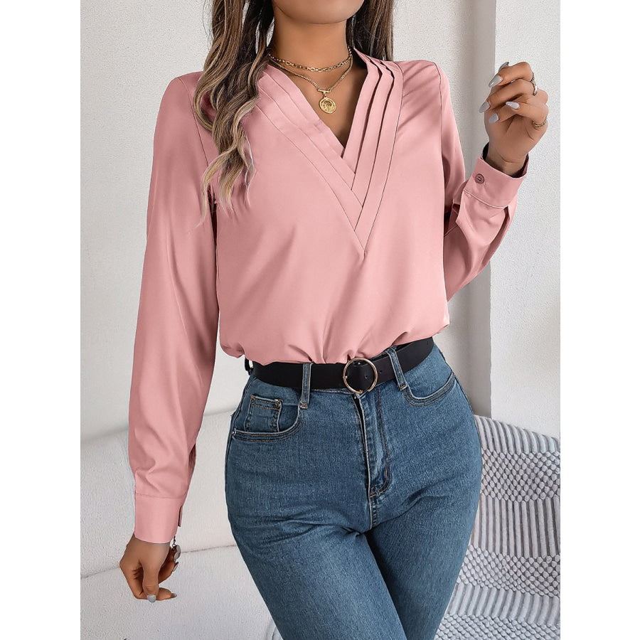 V-Neck Long Sleeve Blouse Dusty Pink / S Apparel and Accessories