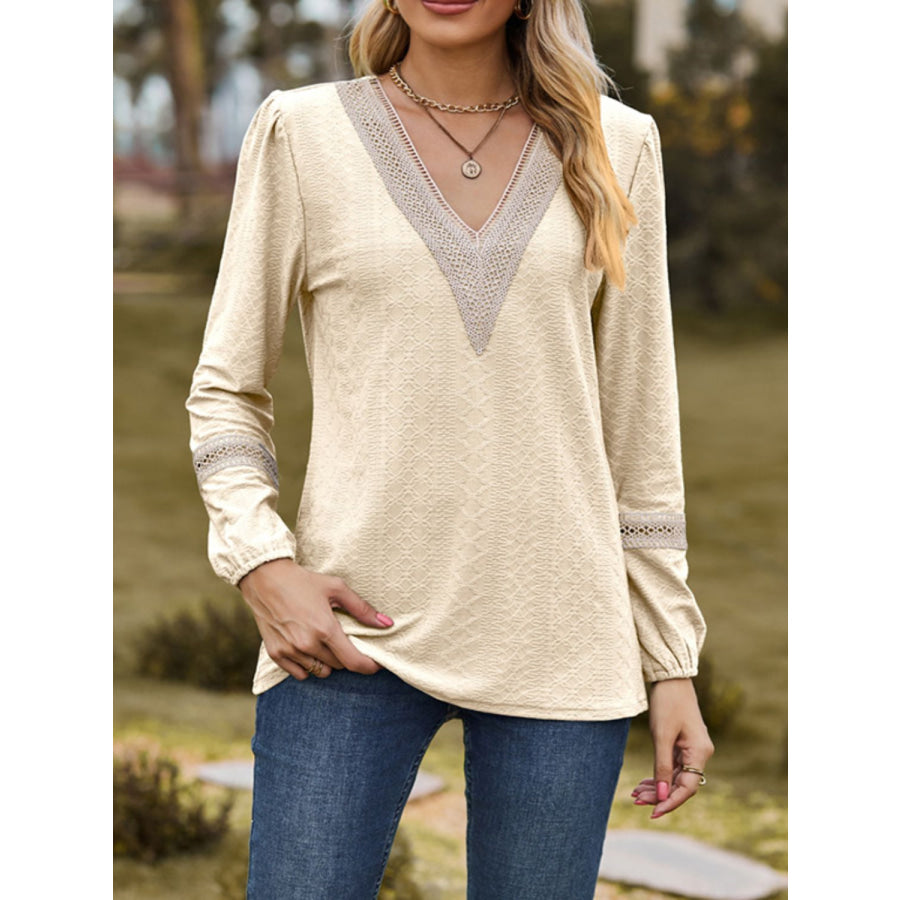 V-Neck Long Sleeve Blouse Pastel Yellow / S Apparel and Accessories