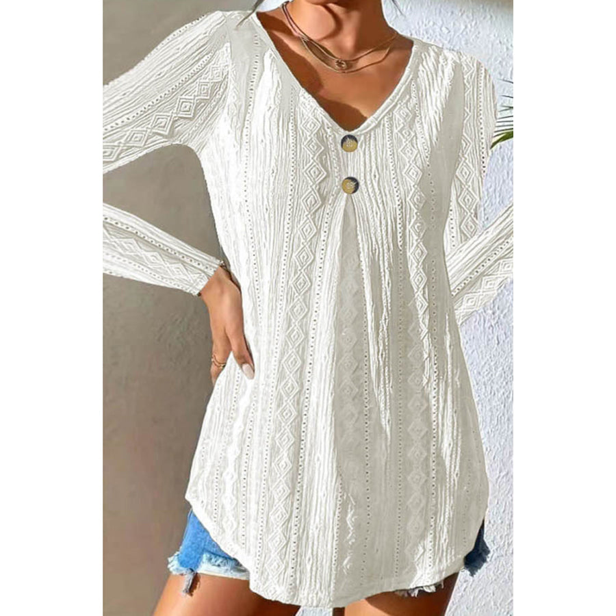 V-Neck Long Sleeve Blouse White / S Apparel and Accessories