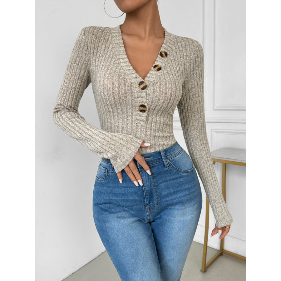 V-Neck Long Sleeve Bodysuit Apparel and Accessories