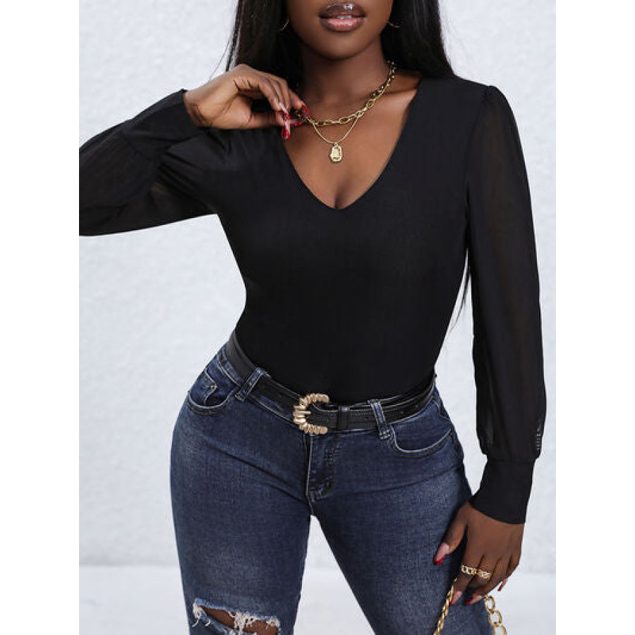 V - Neck Long Sleeve Bodysuit Apparel and Accessories